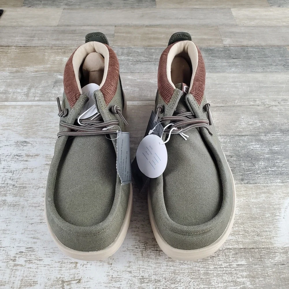 Hey Dude Wally Mid GripR Mens Shoes Sz 9 Dusty Olive Round Toe Slip On Workwear